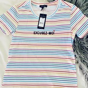 Rainbow Stripe Excusez Moi Embroidered T-Shirt